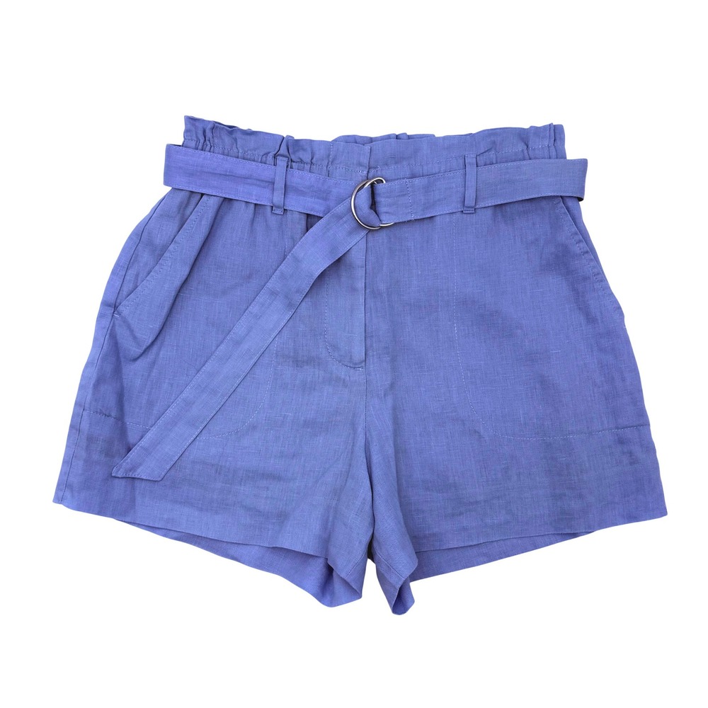 Banana Republic High Rise Linen Paperbag Shorts XS Cornflower Blue Belted
